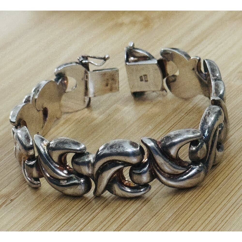 Vintage Milor Italy 925 Sterling Silver Fan Scroll Link Bracelet 7.5” 22g - Picture 5 of 12